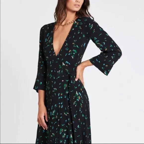 Ganni Floral Print Midi Wrap Crepe Dress XS - Picture 2 of 6